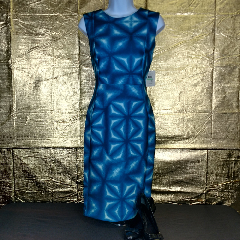 Calvin Klein Blue Midi Dress Straight Sleeveless 8